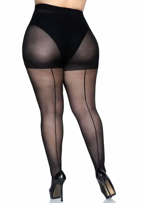Plus size pantyhose with back seam – black