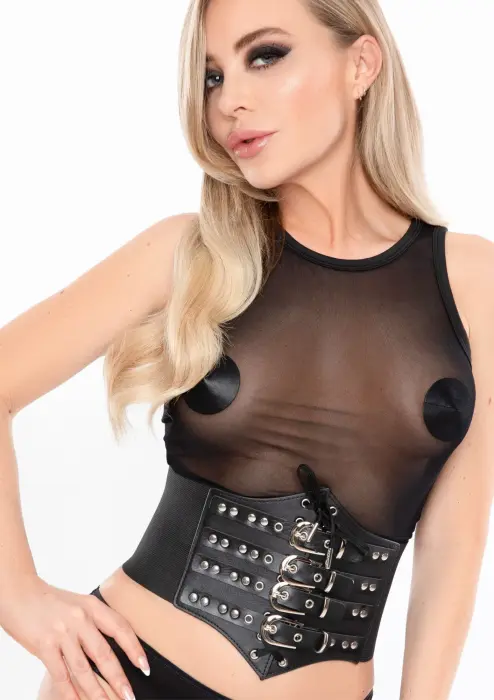 Kinky Diva Buckled Front Waist Cincher – Black – M/L