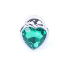 Plug-Jewellery серебряный анальный плаг в форме сердца – 7 cm (2.8″) – зеленый — Фото 1