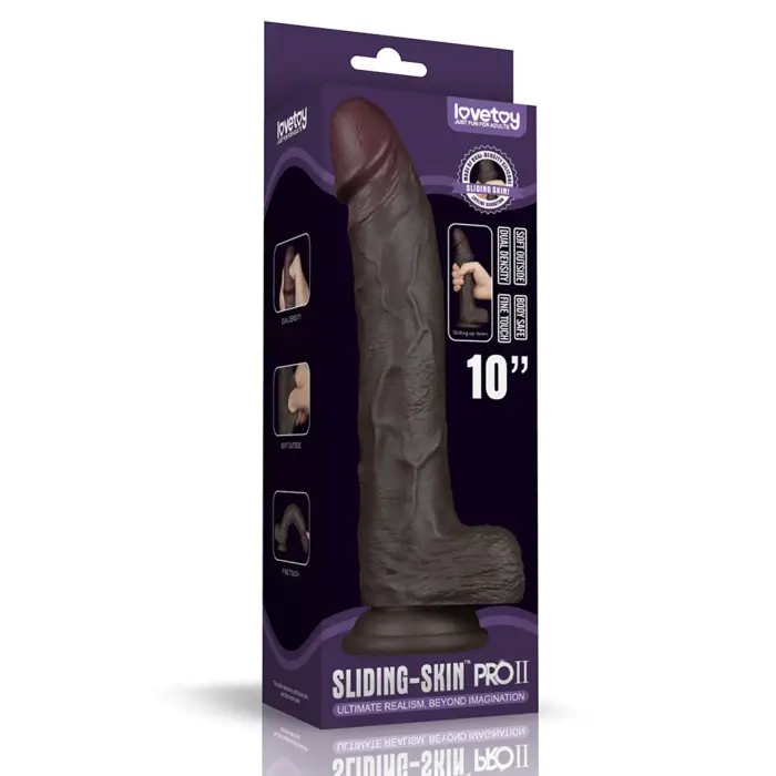 LoveToy Sliding Skin Pro II – kahekihiline realistlik silikoon-dildo – ihuvärvi – 25,4 cm (10'')