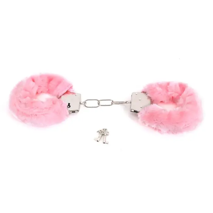 Budget Thin-Metal Pink Plush Handcuffs Foto 3