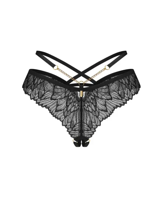 Matildea Black – кружевные стринги с открытым шагом и цепочками – чёрные – S/M