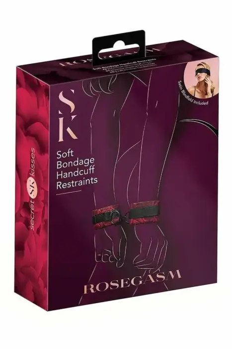Secret Kisses Rosegasm – мягкие наручники для бондажа с атласной повязкой на глаза – набор