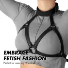 Fetish Submissive Adjustable Vegan Leather Chest & Neck Harness, Black — Photo 6