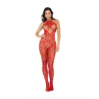 Heart Fishnet Bodysuit with Rhinestone Detail – Red – One Size — Photo 3