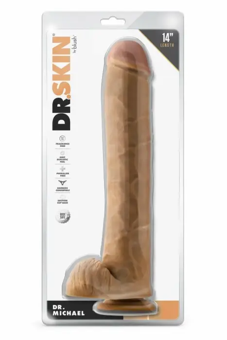 DR. SKIN Dr. Michael – ļoti liels PVC dildo ar piesūcekni – Krāsa: iedeguma – 35,5 cm