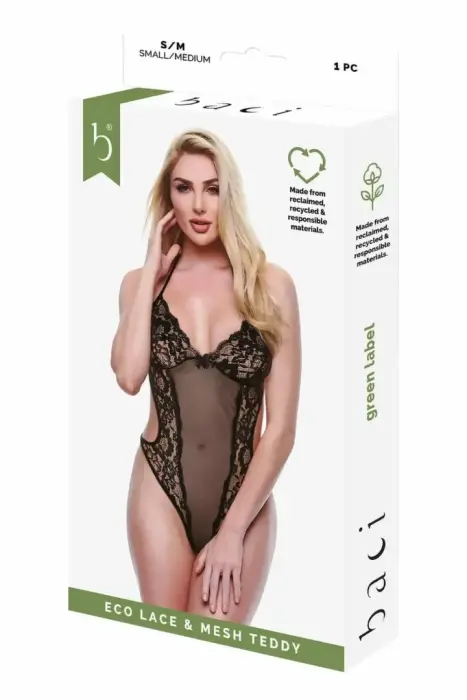 Baci Eco кружевное и сетчатое боди – чёрное – M/L