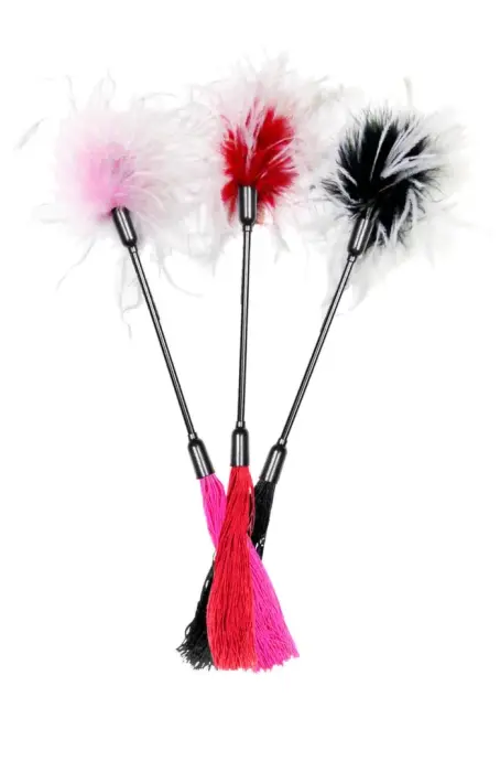 Sportsheets S&M Whip & Tickle dvipusis intymus aksesuaras 40cm juodas/baltas