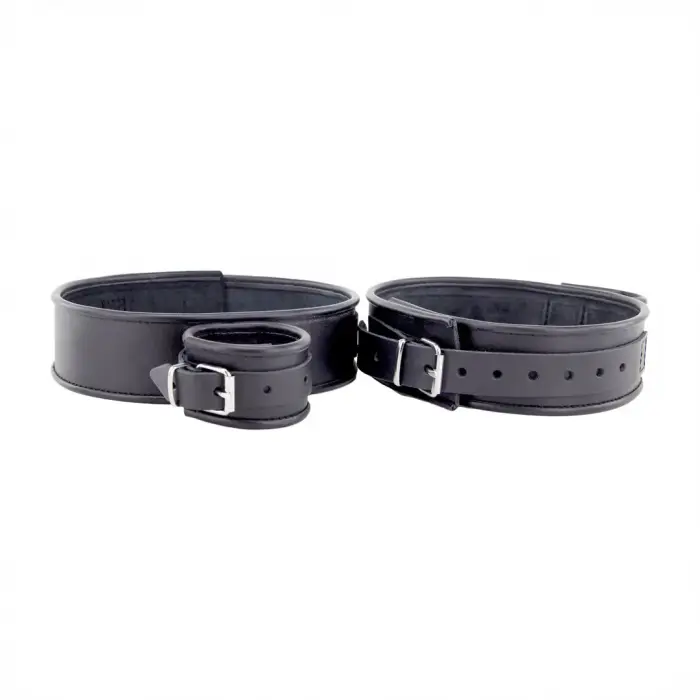 Red Leather Leather Thigh and Hand Restraints – кожаные фиксаторы для бёдер и рук – чёрные
