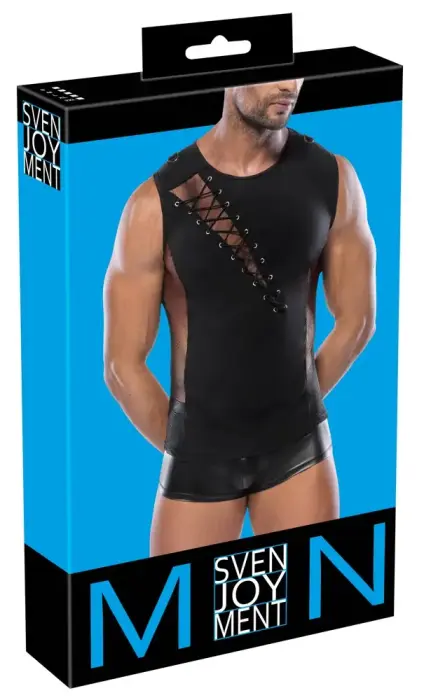 Men's Shirt with Mesh and Lacing – Black – XL