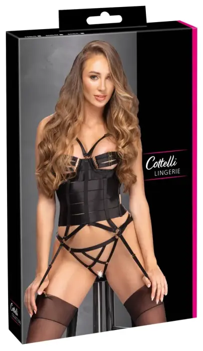 Cottelli LINGERIE корсет с подвязками и стрингами – чёрный – 85B/L