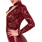 Noir Handmade – divdaļīga izskata mini kleita ar flokētu powernet augšdaļu un čokeru – bordo – XL — Foto 8