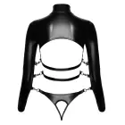 Bad Kitty Bondage Bodysuit with Open Cups and Crotchless Thong – Black – M — Photo 8