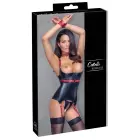 Cottelli BONDAGE shelf-bra basque & string with collar and handcuffs – black/red – M — Photo 1