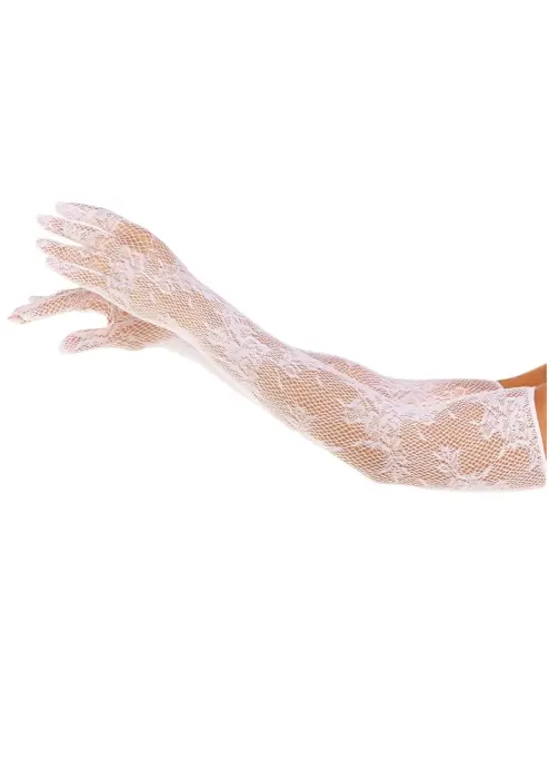 Opera Length Floral Net Gloves – White – One Size