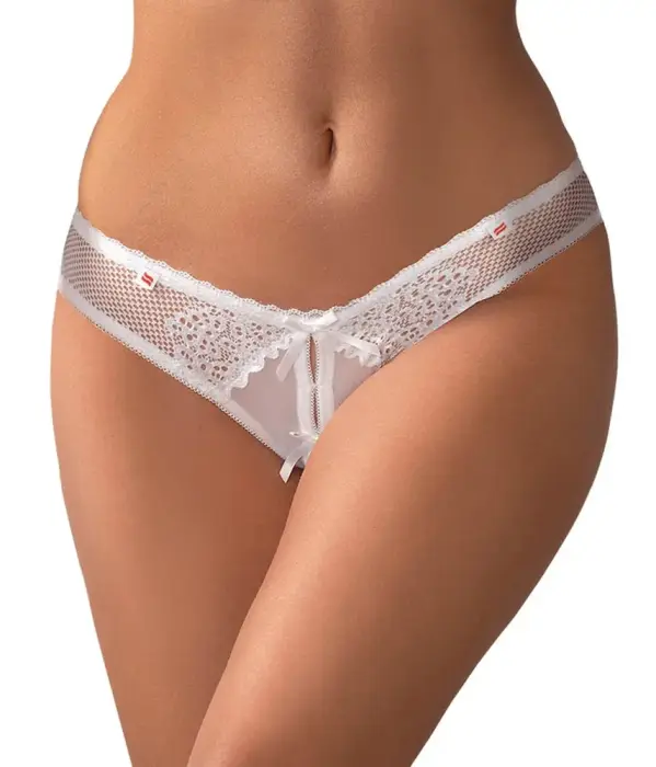 OBS Alabastra Thong with Bows and Lace Details – White – L/XL