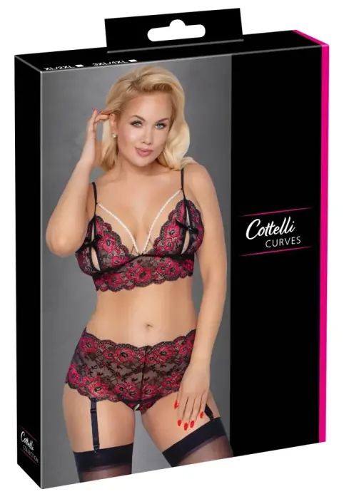 Cottelli CURVES комплект кружевного бюстгальтера и пояса для чулок – 3XL/4XL