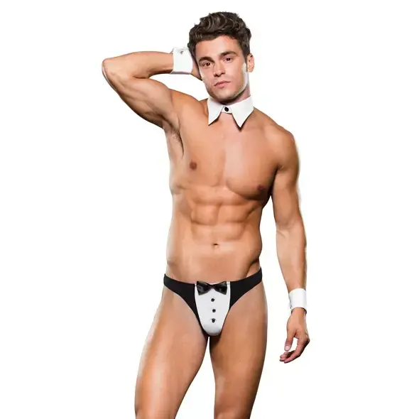Envy Tuxedo костюм из 3 предметов – трусы-бикини, воротничок и манжеты – чёрный/белый – M/L