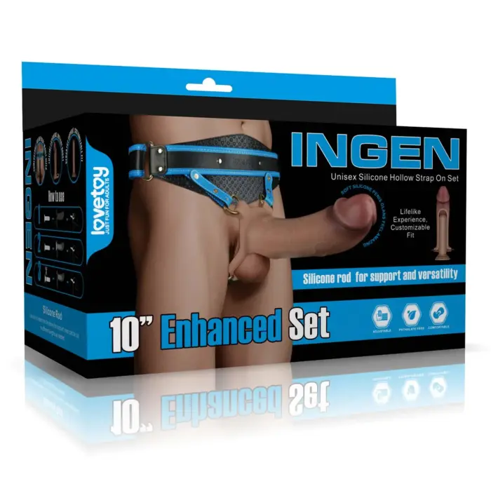 LoveToy Ingen 10'' Enhanced Set XS/S/M – полый страпон-комплект – силикон – телесный