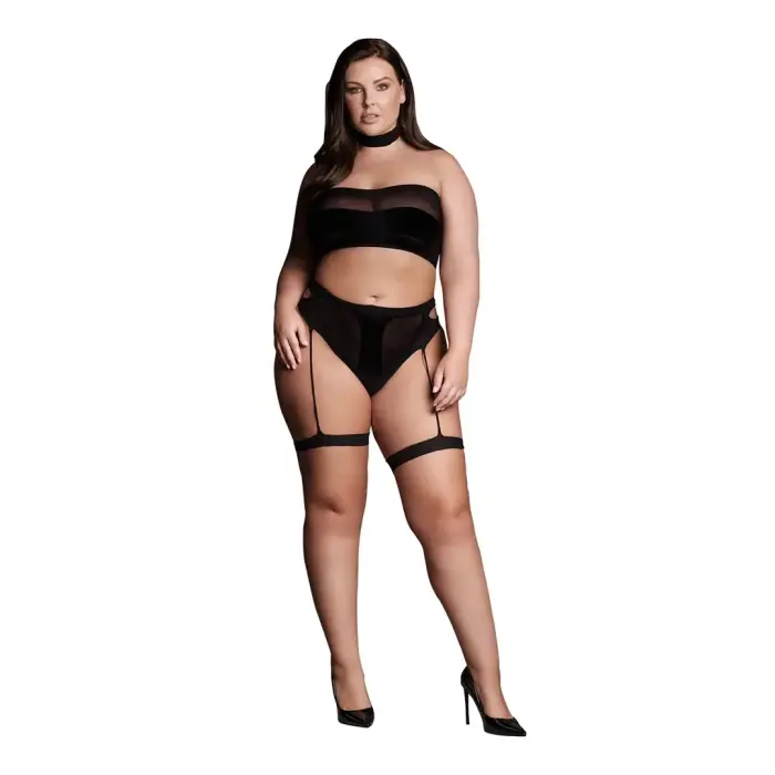 Ananke XII Plus Size комплект из 3 предметов: чокер, топ бандо и подвязки – чёрный – Plus size