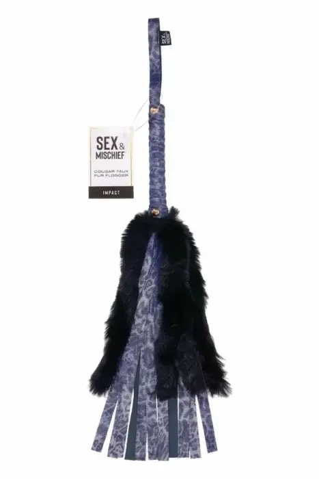 Sportsheets Cougar Faux Fur Flogger – флоггер из искусственного меха – тёмно-синий – 33 см