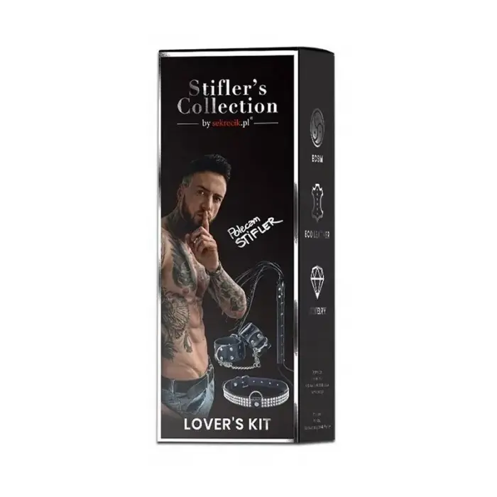 Sekrecik Stifler's Collection – BDSM set: handcuffs, crystal collar and flogger