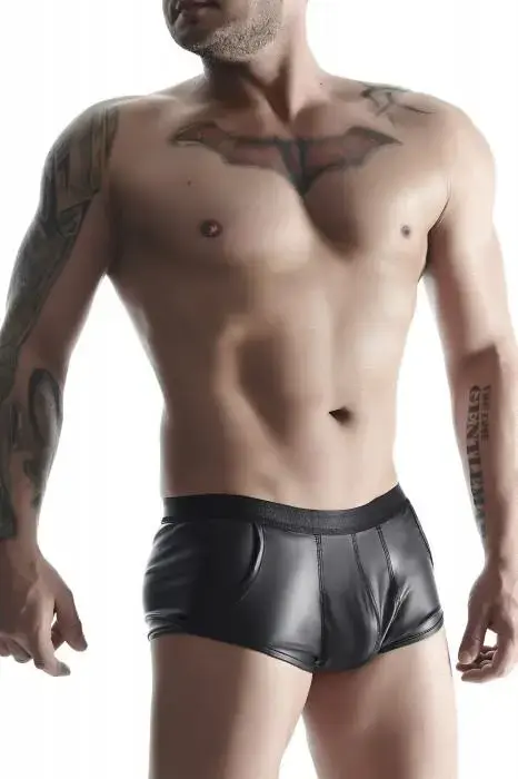 Men's Wet Look Boxer Shorts with Pockets – Black – S