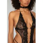 Кружевное боди с цветочным узором и открытой промежностью Christine Body Renee – чёрное – L/XL — Фото 7