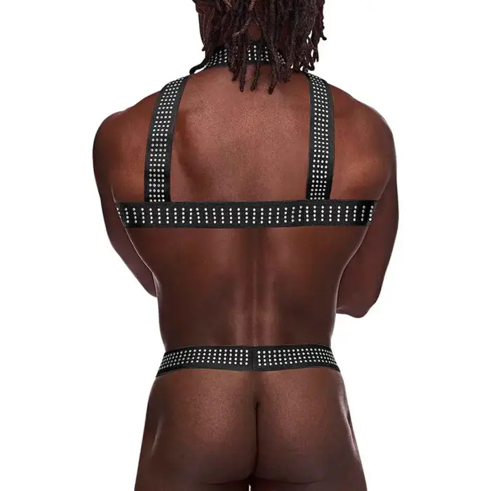 Male Power Elastic Harness with Studs – Black