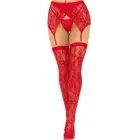 Lace Thigh Highs and Garter Belt – Red – One Size — Photo 6