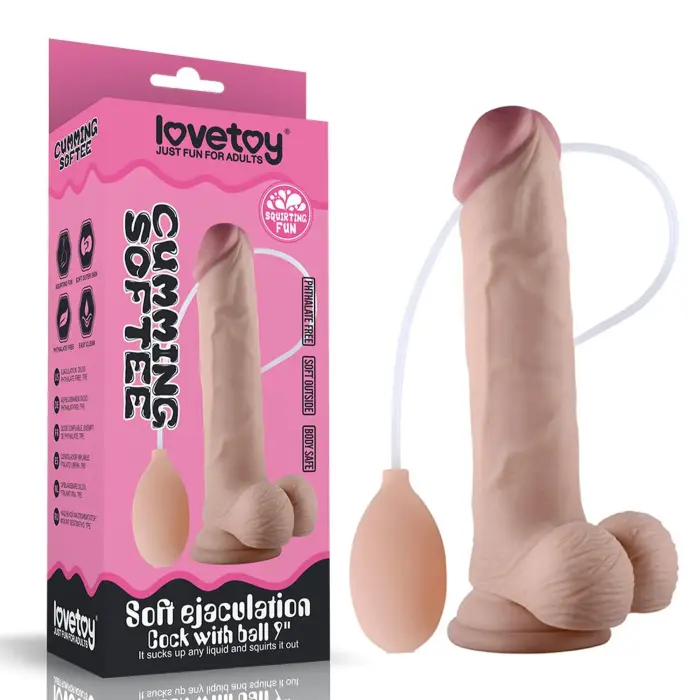 LoveToy Soft Ejaculation Cock With Ball – reālistisks dildo – TPE – miesas krāsa – 22,9 cm