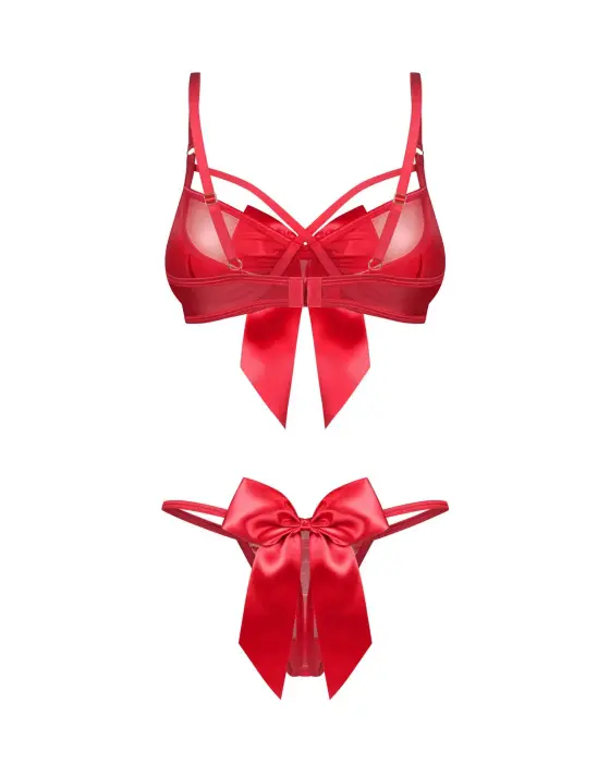 Gifty Red permatoma liemenėlė ir stringai su kaspinais – raudonas – 2XL/3XL