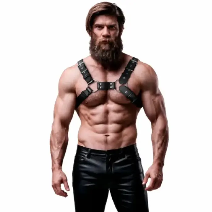 Fetish Submissive Attitude Bulldog Harness – Vegan Leather – Black – One Size