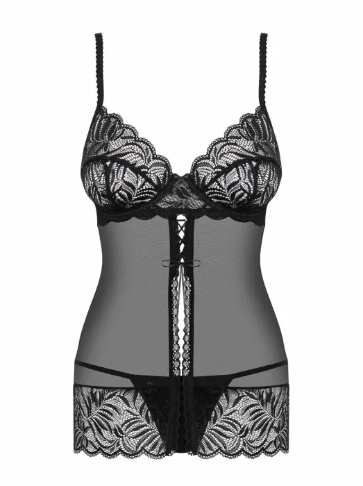 Комплект нижнего белья Contica (бэбидолл и стринги) – чёрный – L/XL Фото num