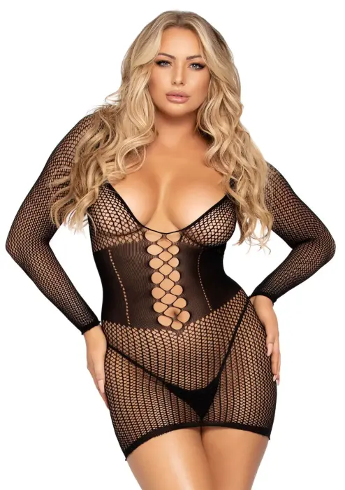 Tīkliņa minikleita ar garām piedurknēm – melna – One Size