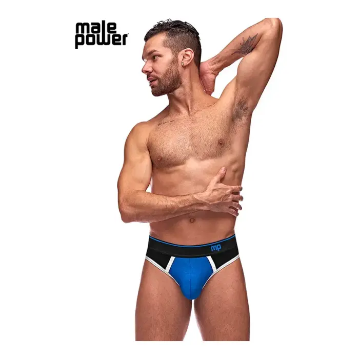 Male Power Retro Sport Panel Thong – Black-Blue – S/M