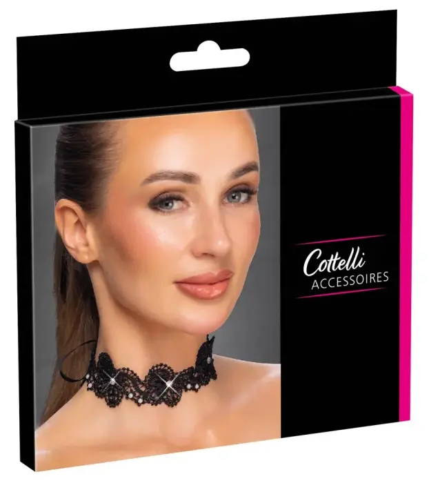 Cottelli ACCESSOIRES Black Lace Choker with Pearls – S-L