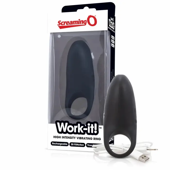 The Screaming O Work-it! Charged Ring dzimumlocekļa gredzens – melns