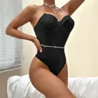 Chain-Enhanced Cross Back Bodysuit – L/XL – Black — Photo 2
