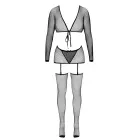 Fantasy 4-Piece Net Lingerie Set with Bolero, String, Suspender Belt and Stockings – Black – S/M — Photo 7