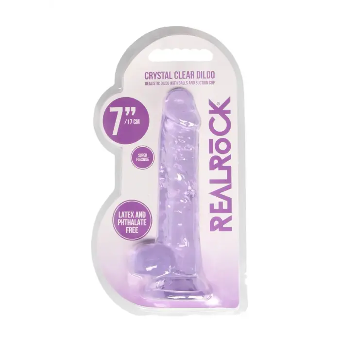 Reālistisks dildo ar sēkliniekiem un piesūcekni – 18 cm (7″) – Violets
