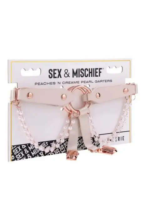 Peaches 'N Creame – pearl garter set – faux leather – rose gold – adjustable 45–66 cm