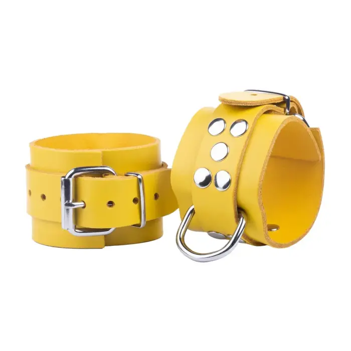 Red Leather Restraint Cuffs Yellow 6cm Adjustable