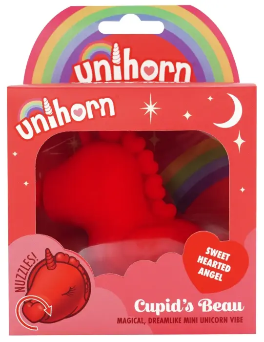 Unihorn Cupids Beau vibrators ar sirds formas mēlīti – 9 cm (3.5″) – rozā