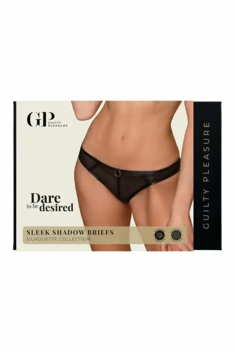 Guilty Pleasure Sleek Shadow Briefs – kõrge lõikega mustad võrk-aluspüksid – mustad – Suurus: S/M