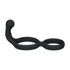 Silicone Double Cockring with Anal Stimulator - Black Photo