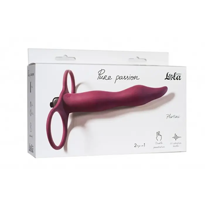 Pure Passion Flirtini topeltpenetratsiooniga strap-on vibreeriva kuuliga – punane