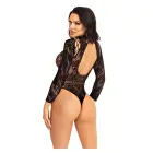 High Neck Lace and Mesh Bodysuit – Black – One Size — Photo 3