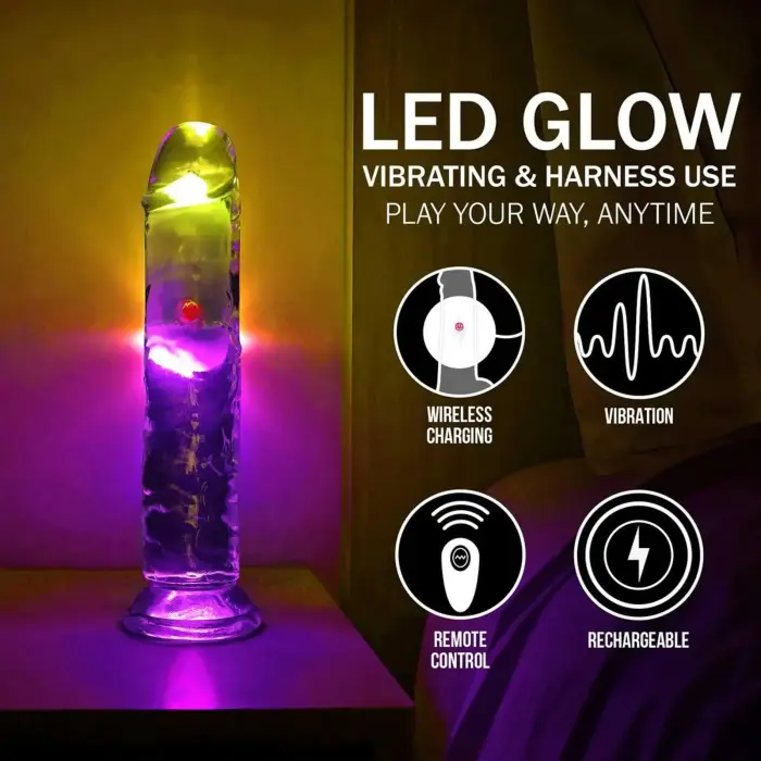 LED Vibrating Straight Cock - 18 cm - Transparent Foto 7