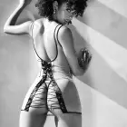 Babydoll with Lace-up Back and Removable Garter Belts – Nude/Black – XL Photo